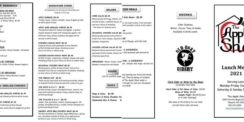 The Apple Shed Menu