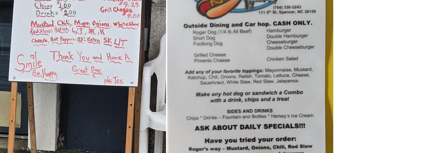 Roger Dog's Menu