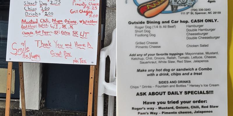 Roger Dog's Menu