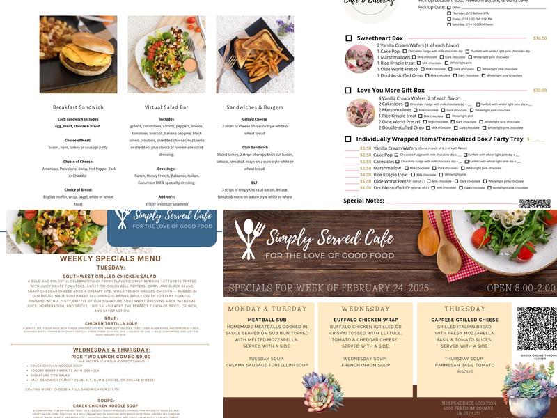 Simply Served Cafe Menu