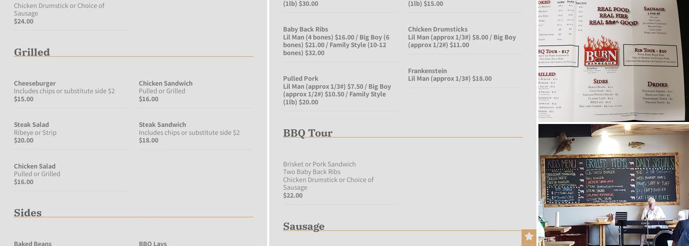 Burn Co Barbeque Menu