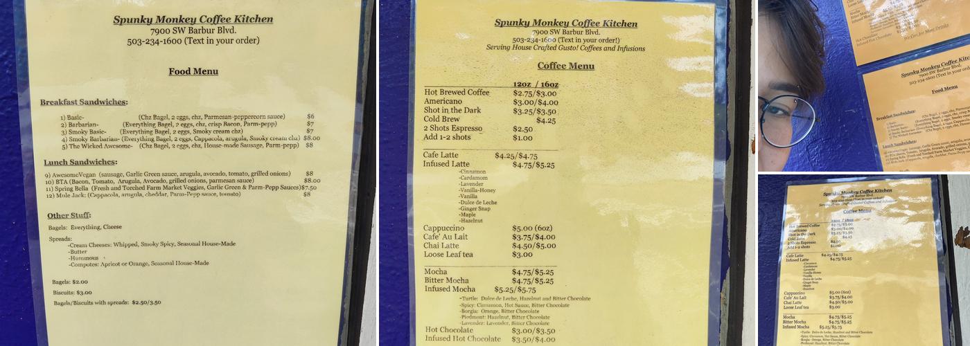 Spunky Monkey Coffee Kitchen Menu