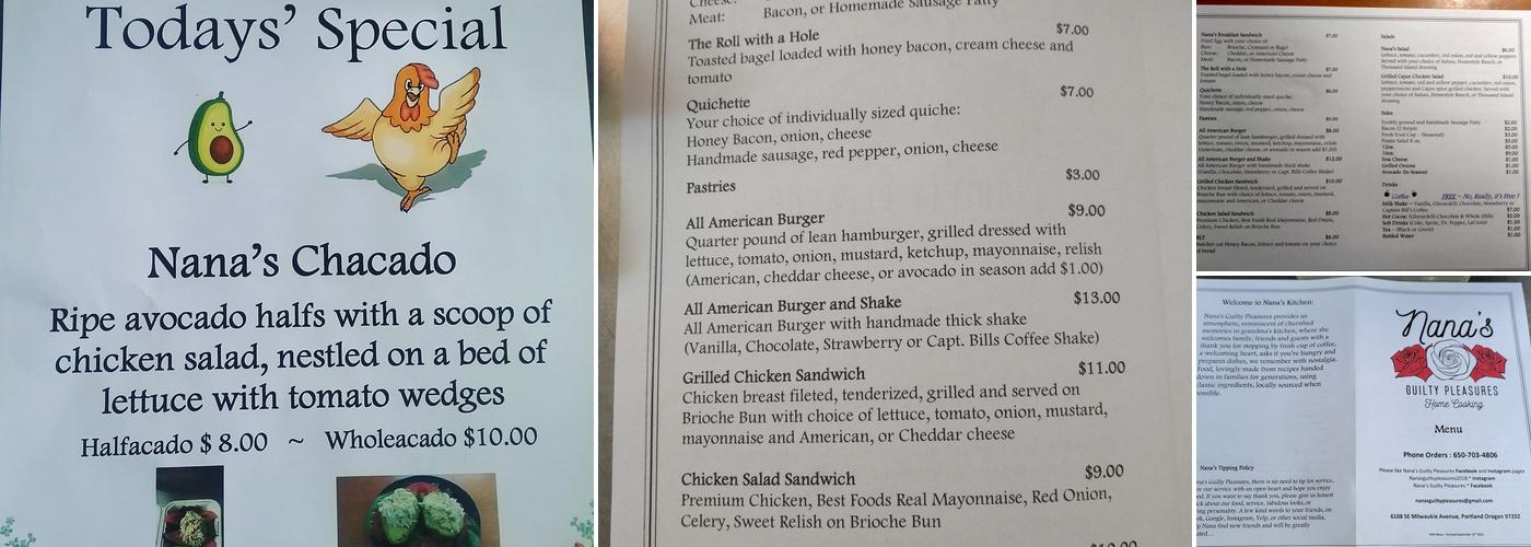 Nana's Guilty Pleasures Menu