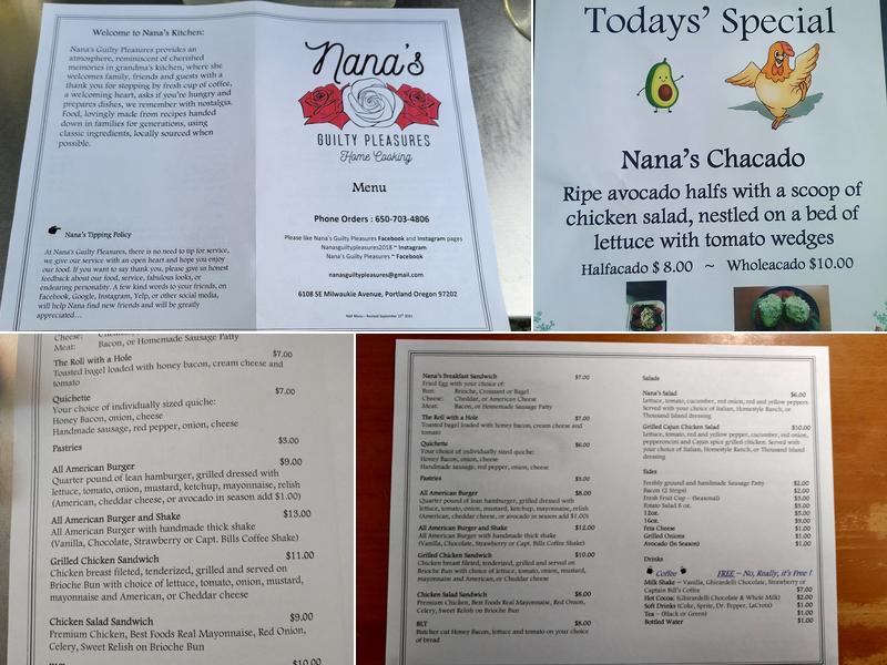 Nana's Guilty Pleasures Menu