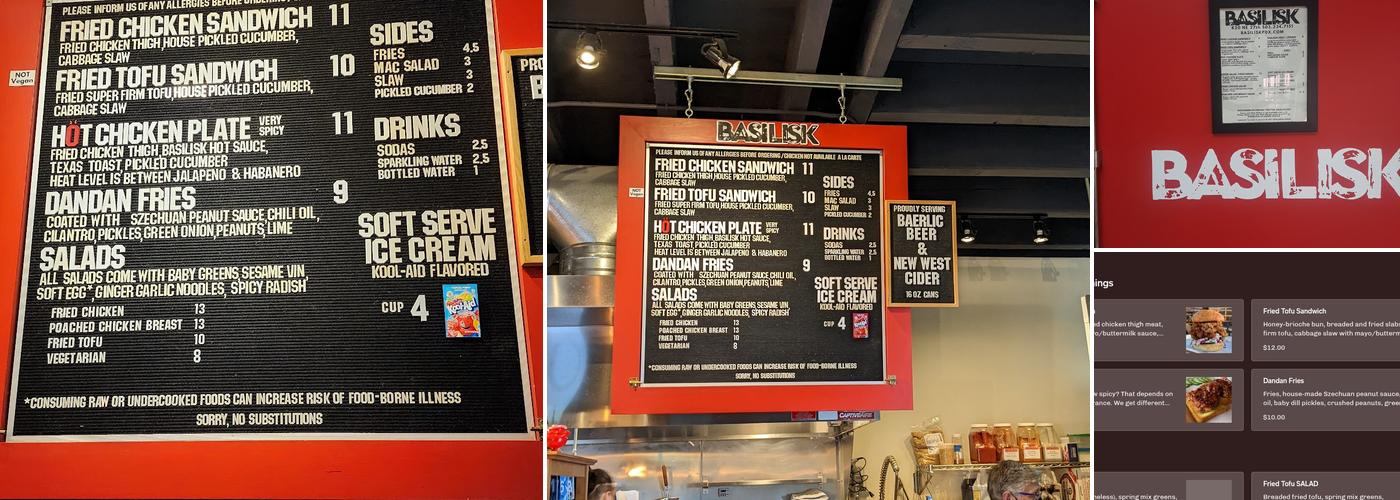 Basilisk Menu