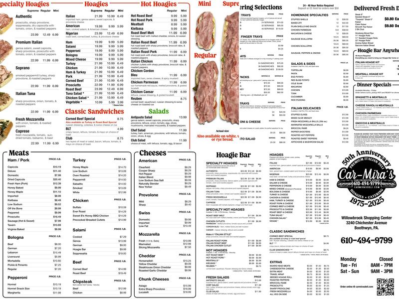 Car-Mira's Deli Menu