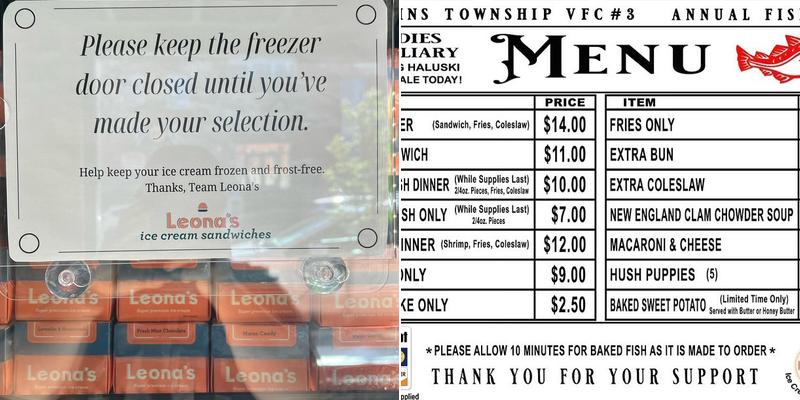 Leona's Ice Cream Menu