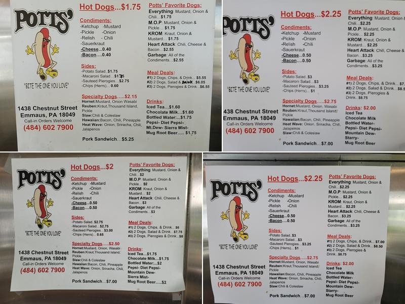 Potts' Dog Barn Menu
