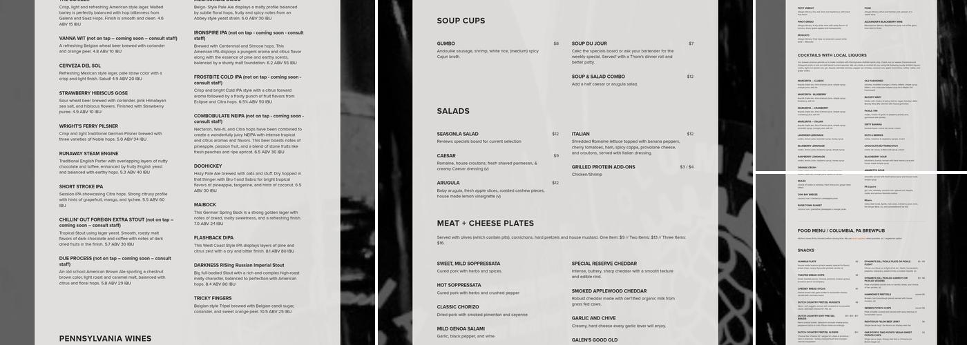 Columbia Kettle Works Menu