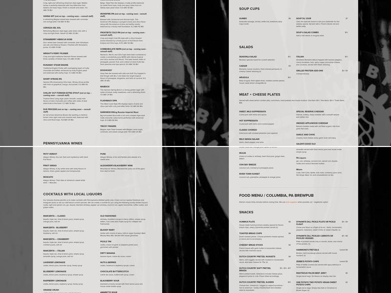 Columbia Kettle Works Menu