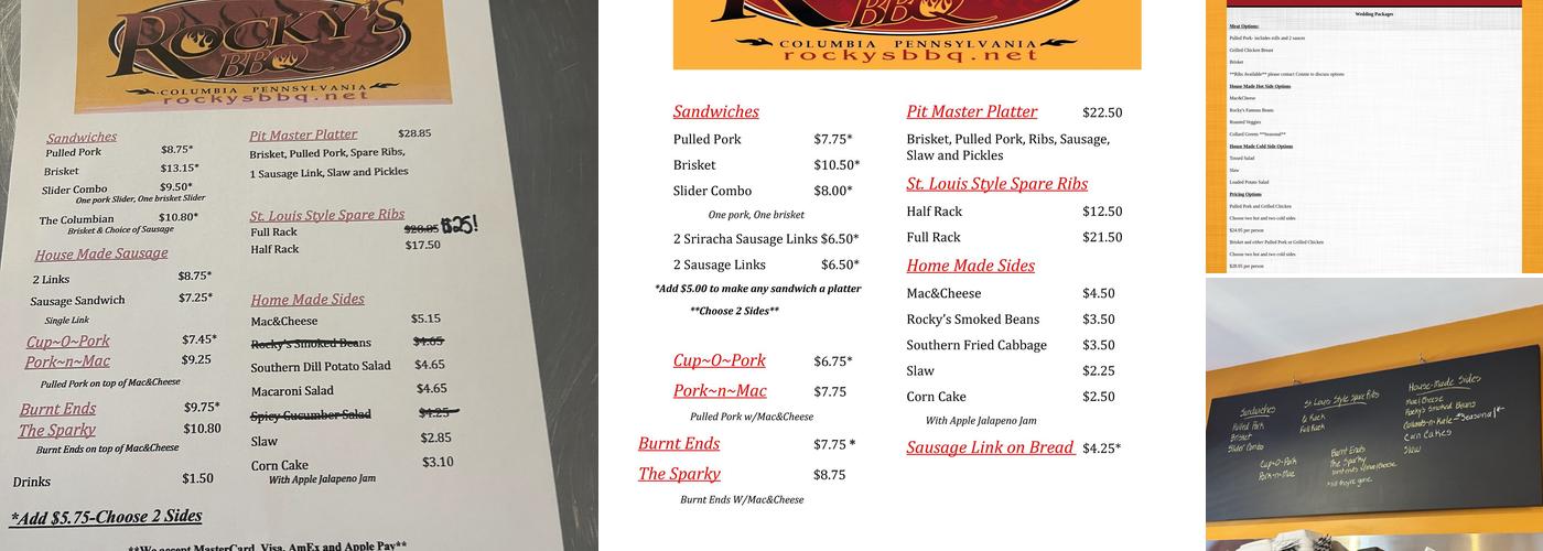 Rocky's BBQ Menu