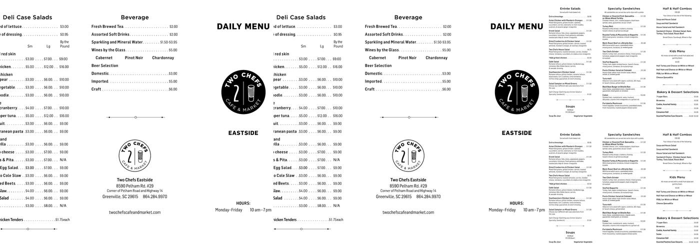 Two Chefs Eastside Menu