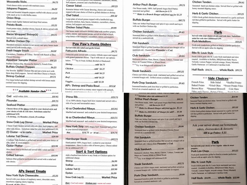 Arthur Paul's Steak and Seafood Menu