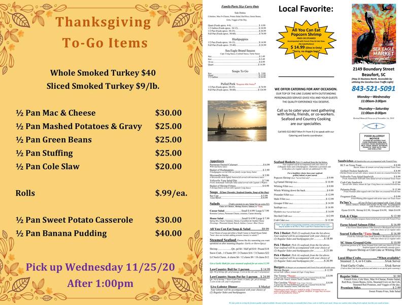 Sea Eagle Market Menu