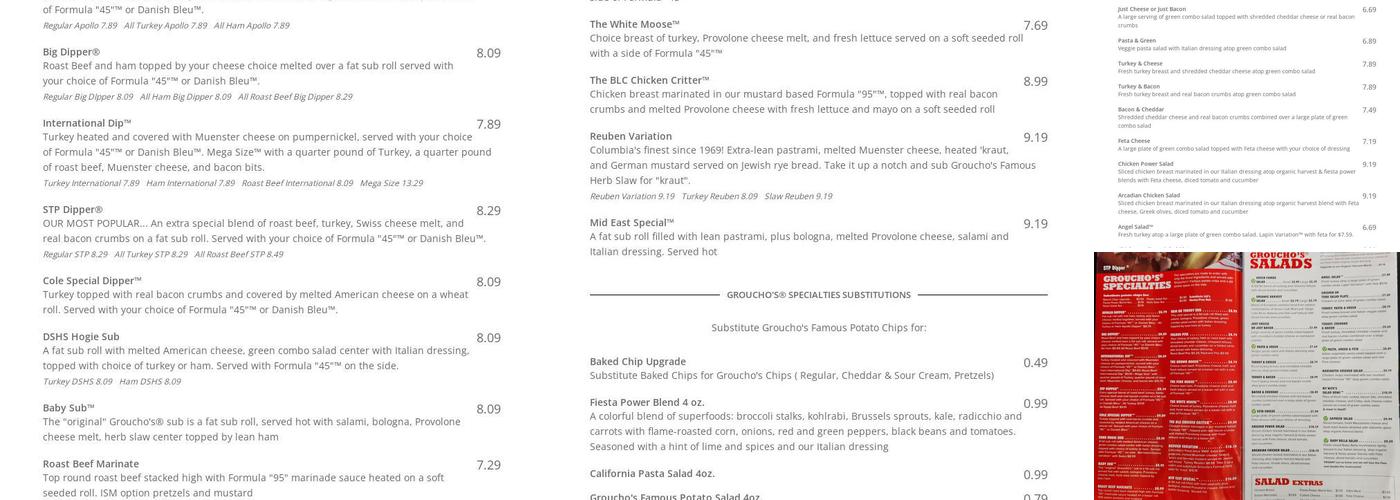 Groucho's Deli Menu
