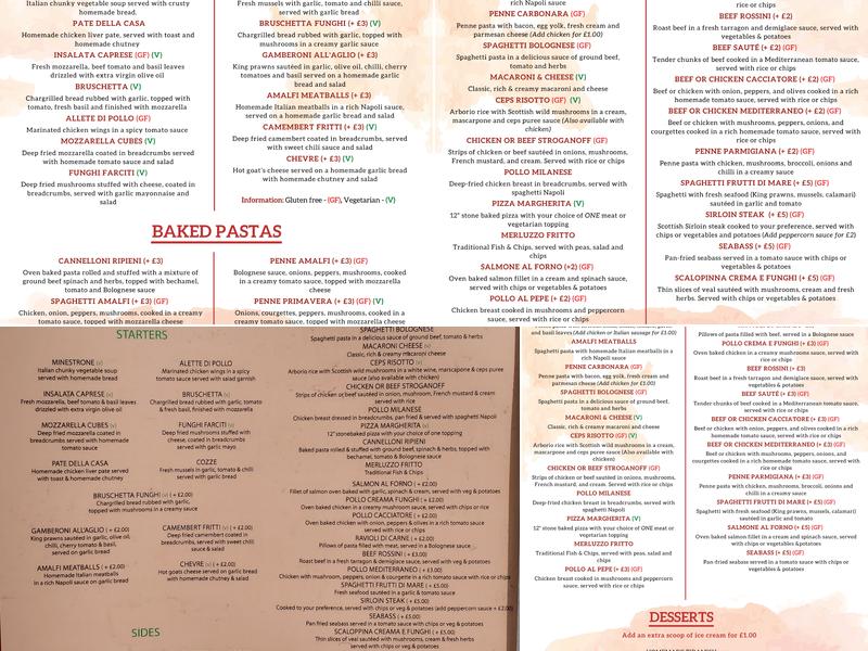 Amalfi Menu