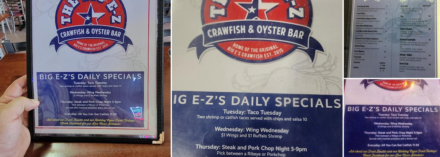 The Big E-Z Crawfish & Oyster Bar Menu