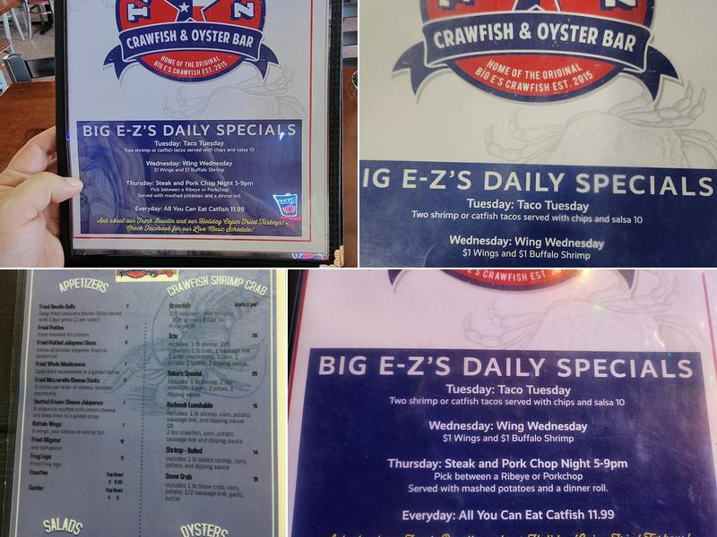 The Big E-Z Crawfish & Oyster Bar Menu