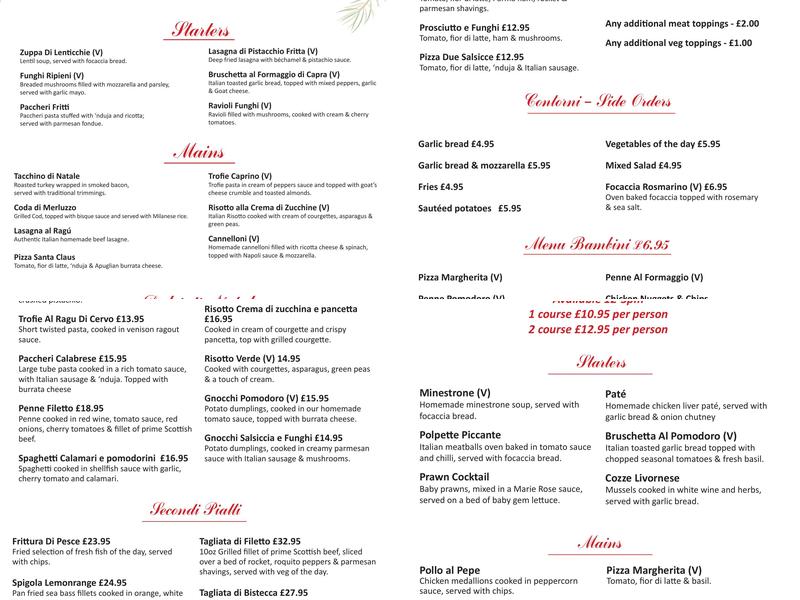 Villa Toscana Restaurant Menu