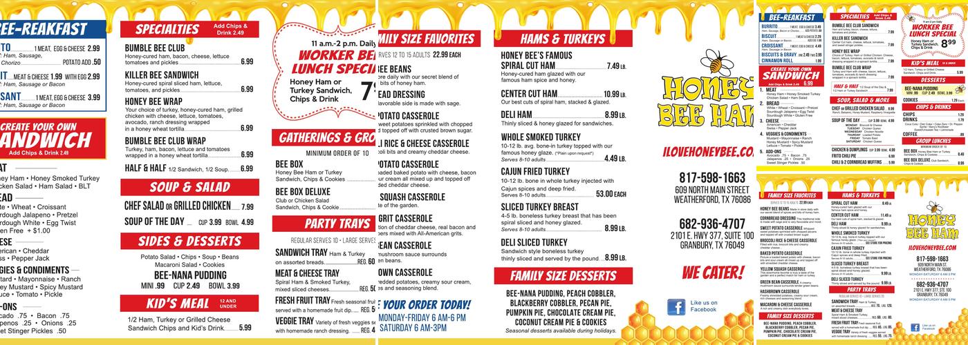 Honey Bee Ham Menu
