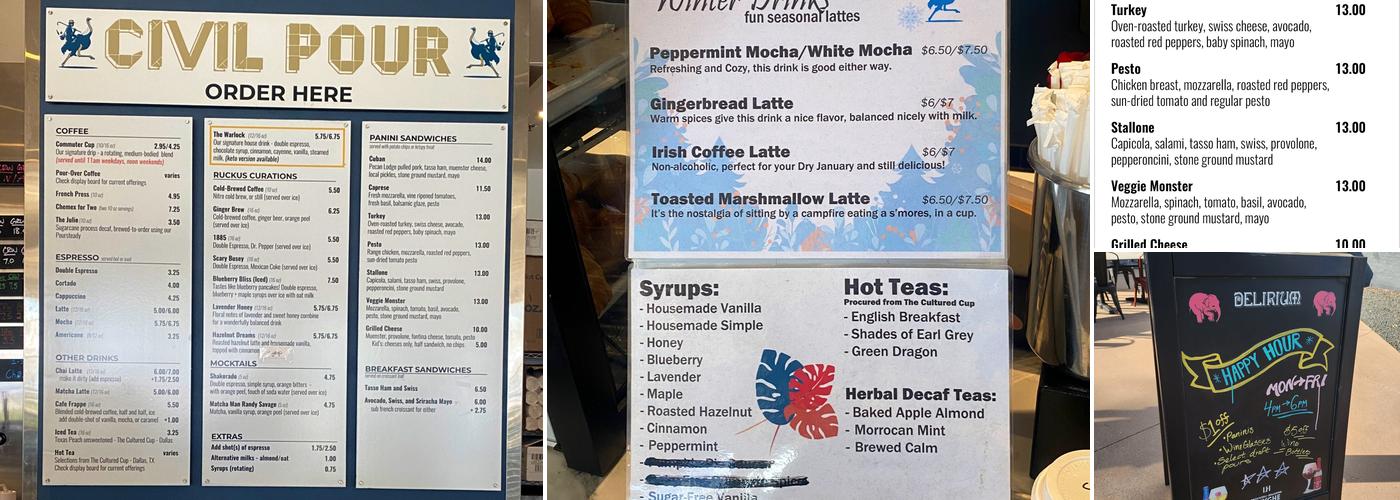 Civil Pour Coffee + Beer Menu