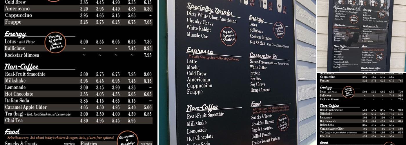 Classic Coffee Drive-Thru & Café Menu