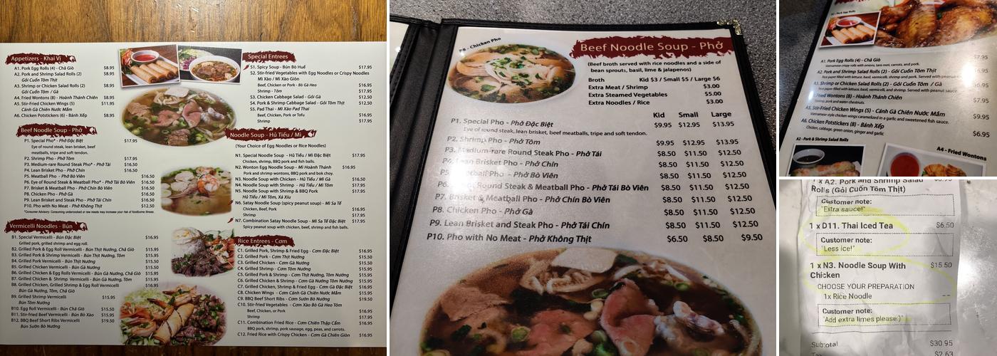 Pho Vi Van Menu