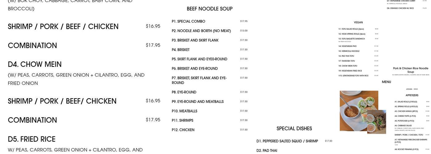 BG Phở Menu