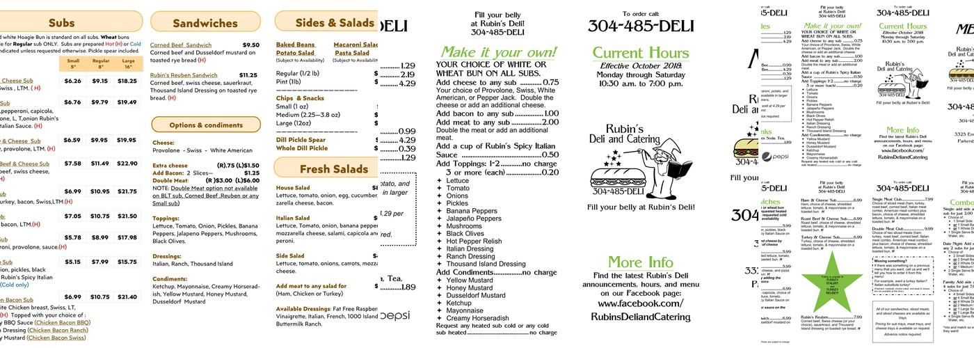 Rubin's Deli & Catering LLC Menu