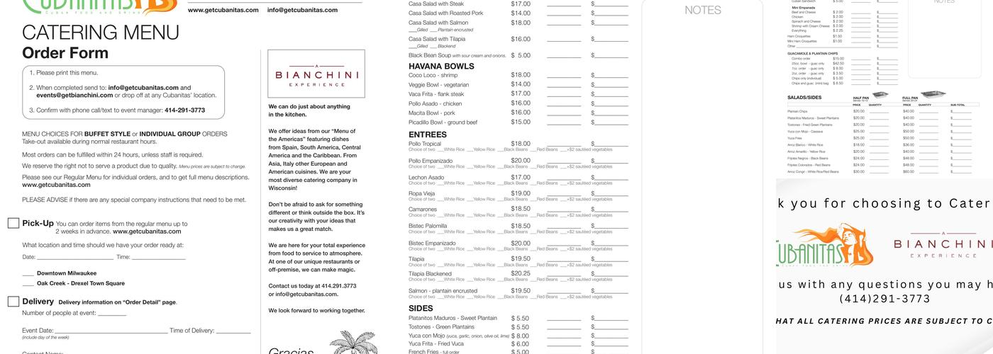 Cubanitas Oak Creek Menu