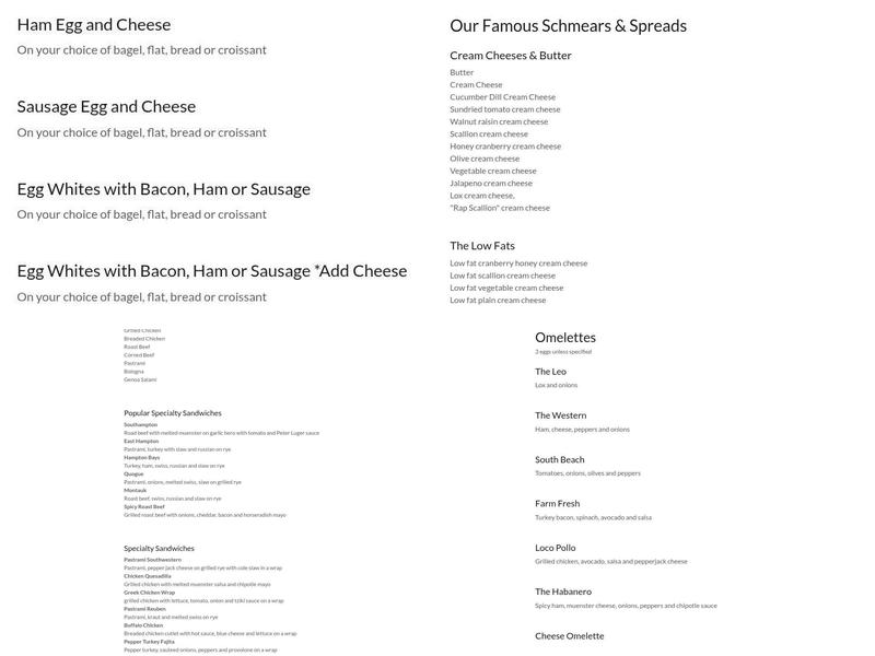 Goldberg's Famous Bagels Menu