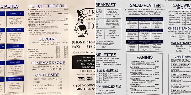 Chris's Deli & Caterers Menu
