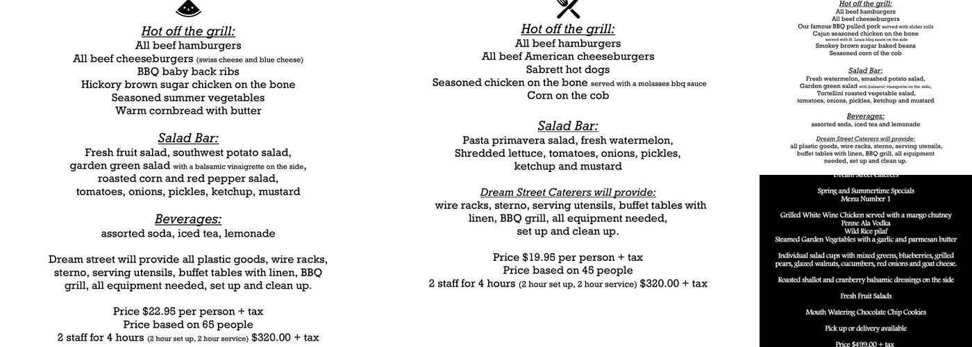 Dream Street Caterers Menu