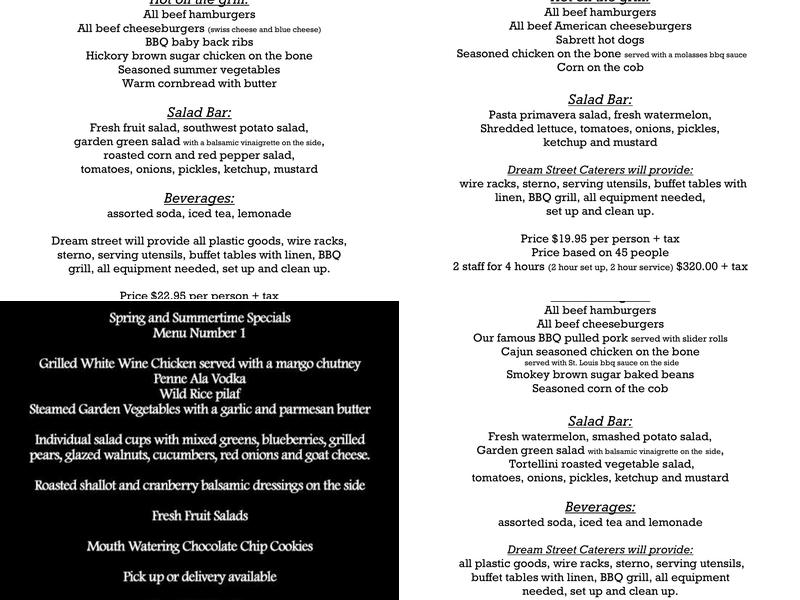 Dream Street Caterers Menu