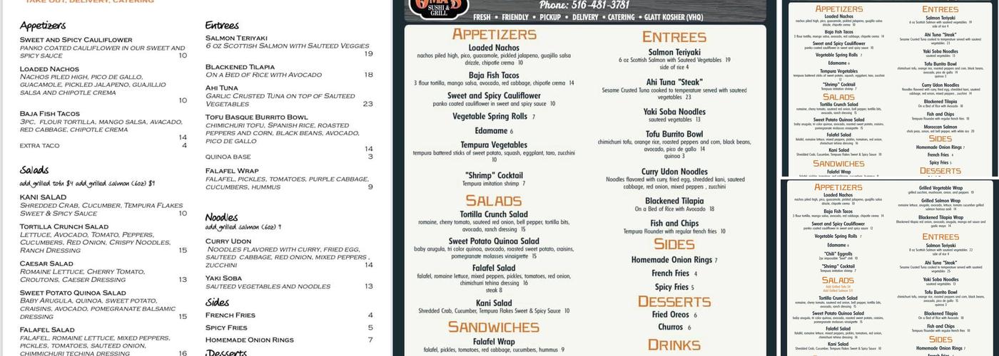 Oma's Sushi and Grill Menu