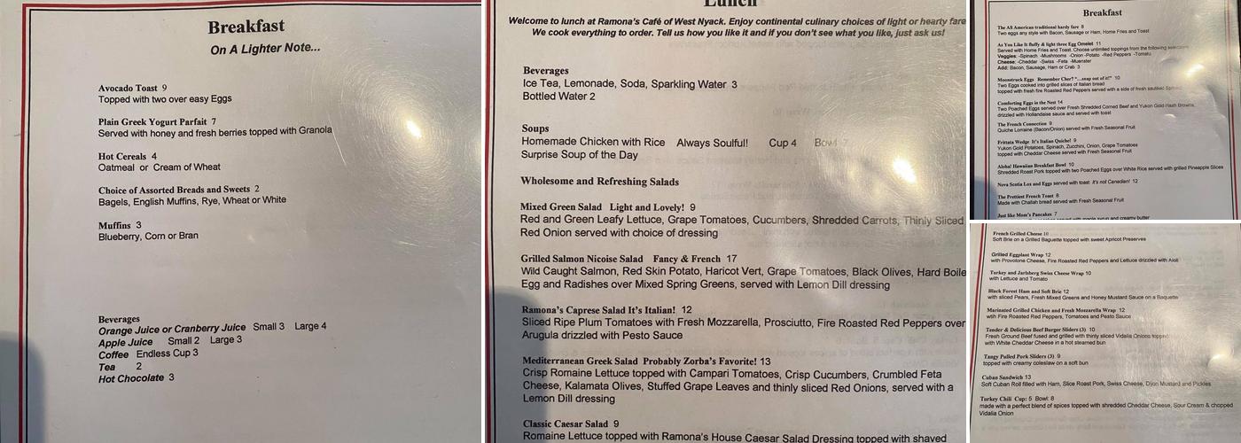 Ramona’s Cafe of West Nyack Menu