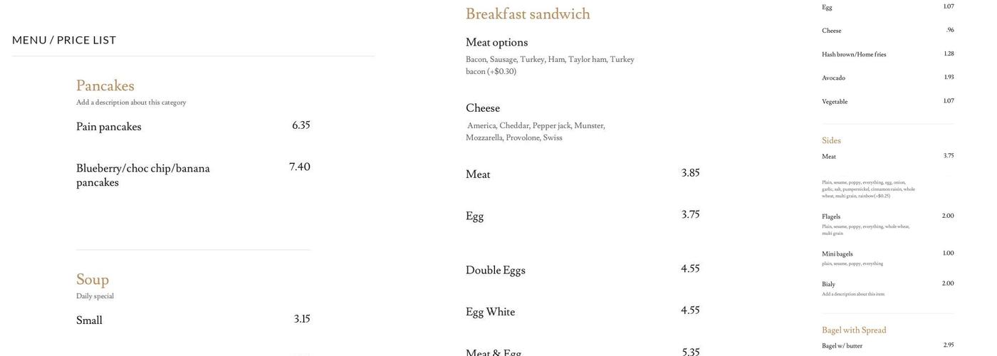 A&J Bagels Menu