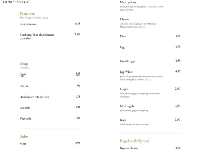 A&J Bagels Menu