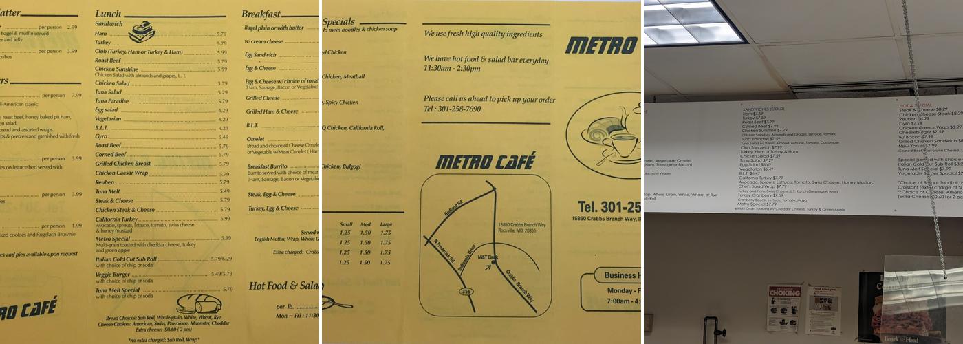 Metro Cafe Menu