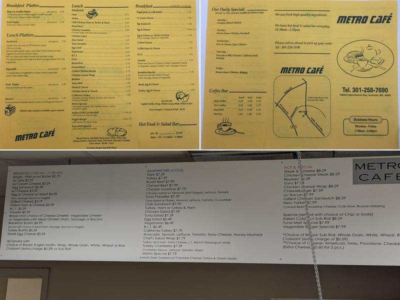 Metro Cafe Menu