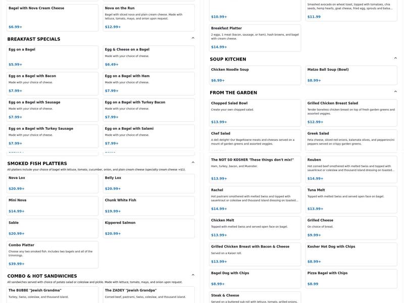 Bageltowne Deli Menu