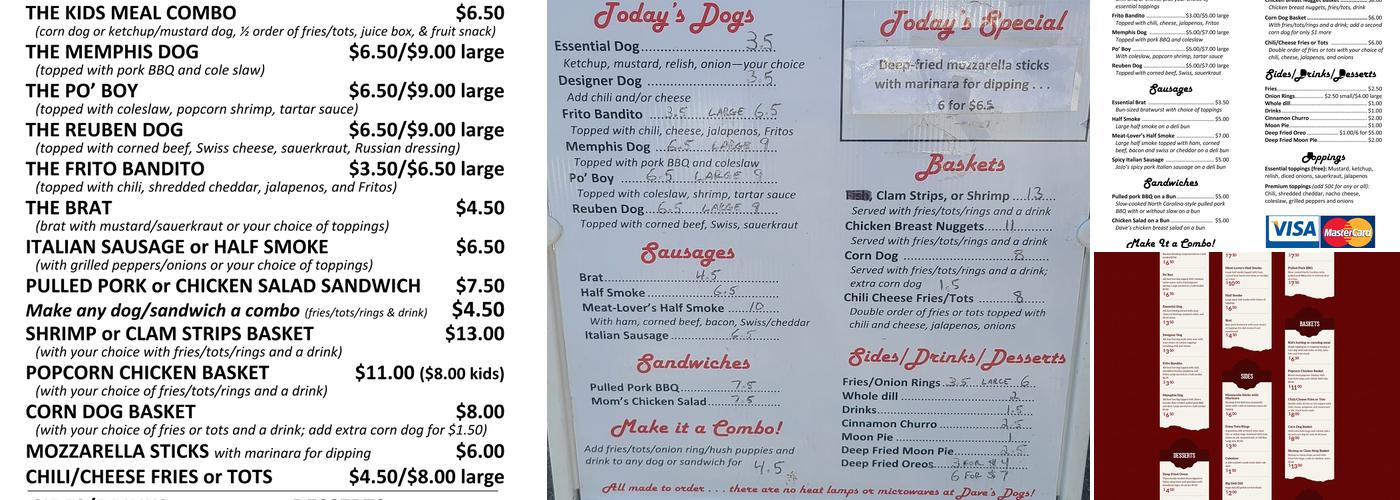 Dave's Dogs Menu