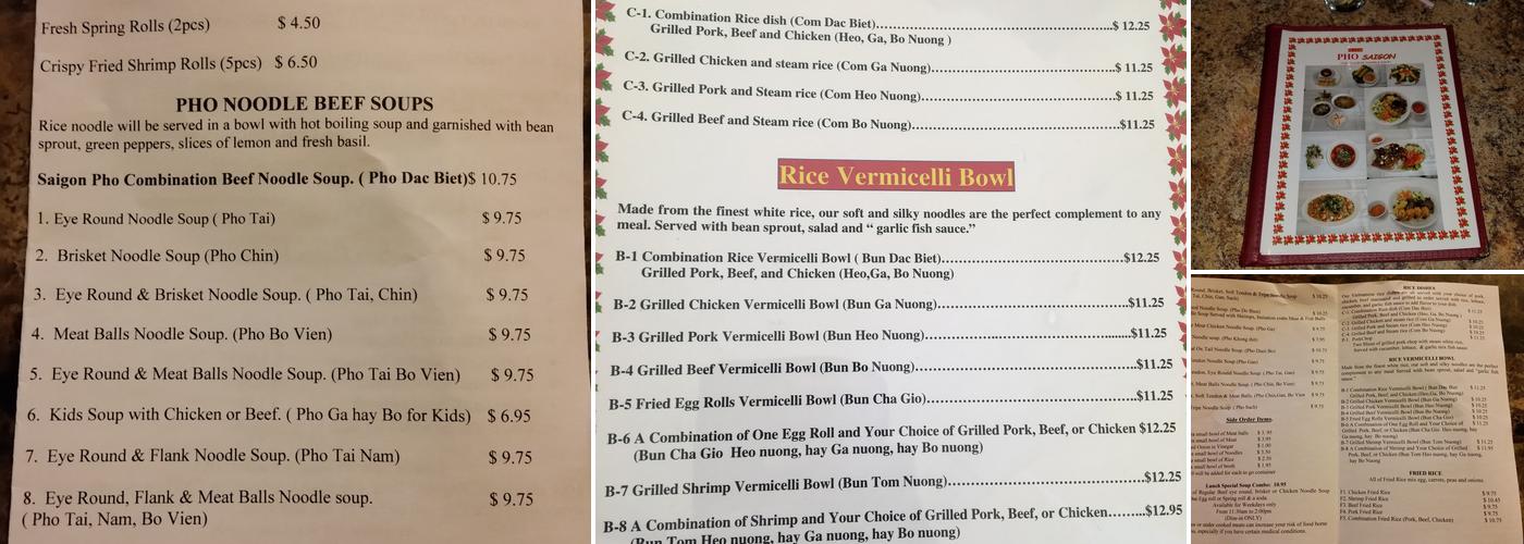 PHO NUCUOI SAIGON Menu