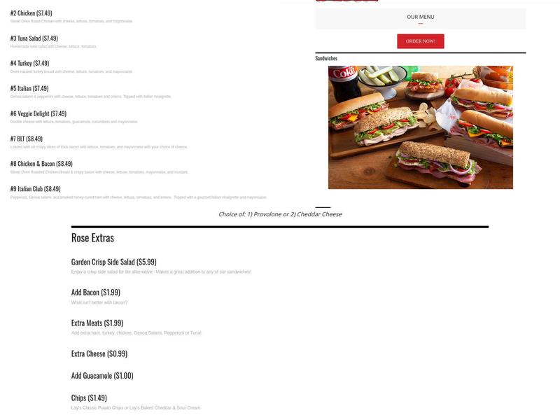 Rose Subs Menu