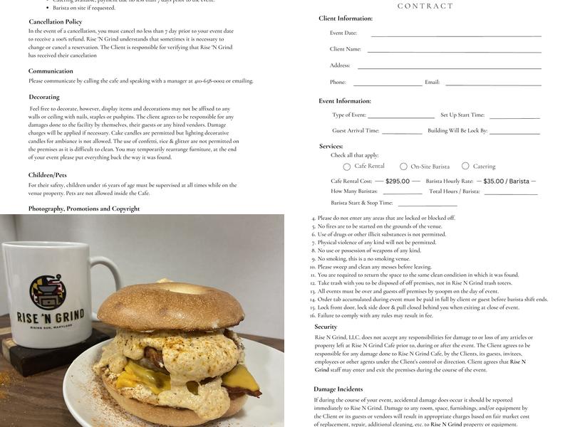 Rise 'N Grind Cafe Menu