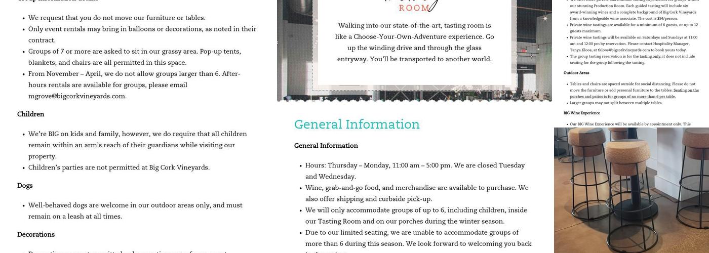 Big Cork Vineyards Menu