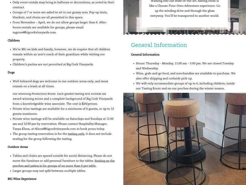 Big Cork Vineyards Menu