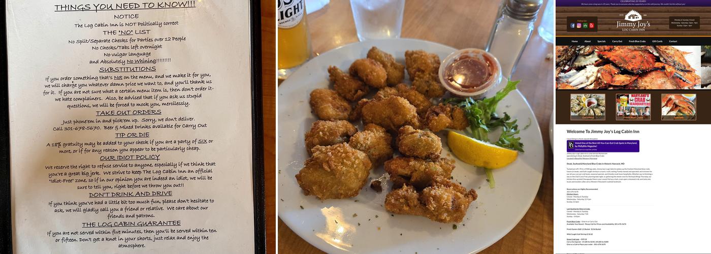 Jimmy Joy's Log Cabin Inn Menu