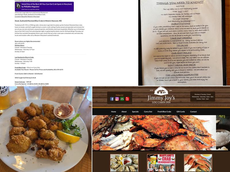 Jimmy Joy's Log Cabin Inn Menu