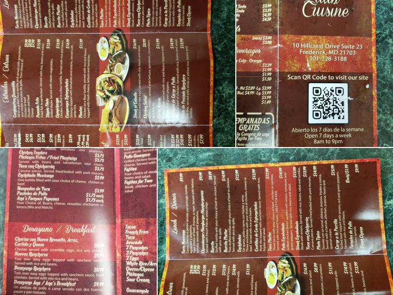 Ana's Pupuseria Menu